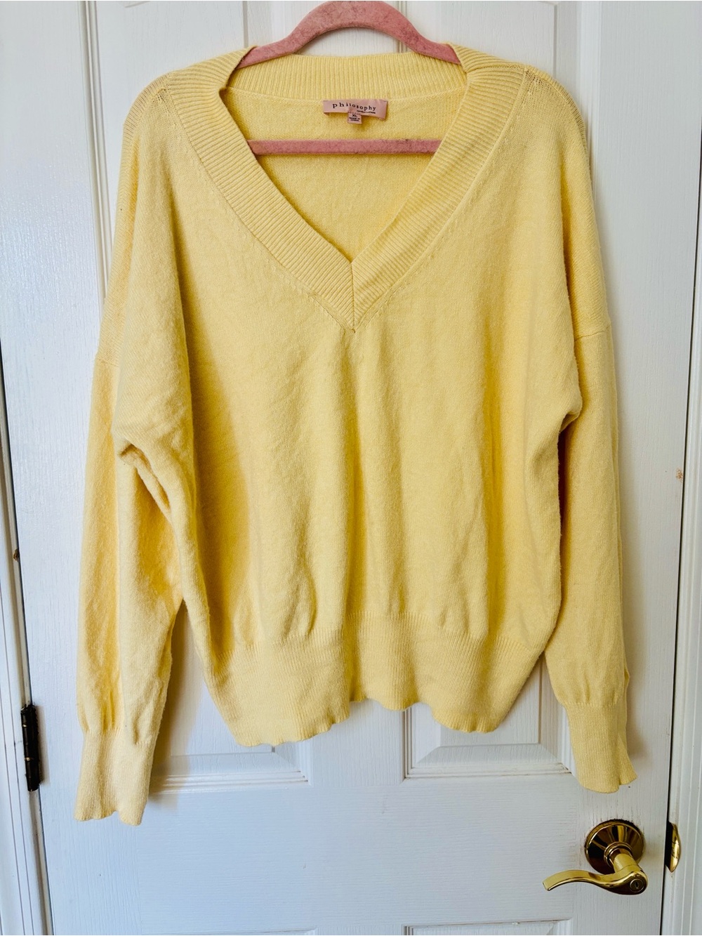 Philosophy Daffodil Yellow Women’s Oversized V-Neck Sweater ~ Women’s XL ~